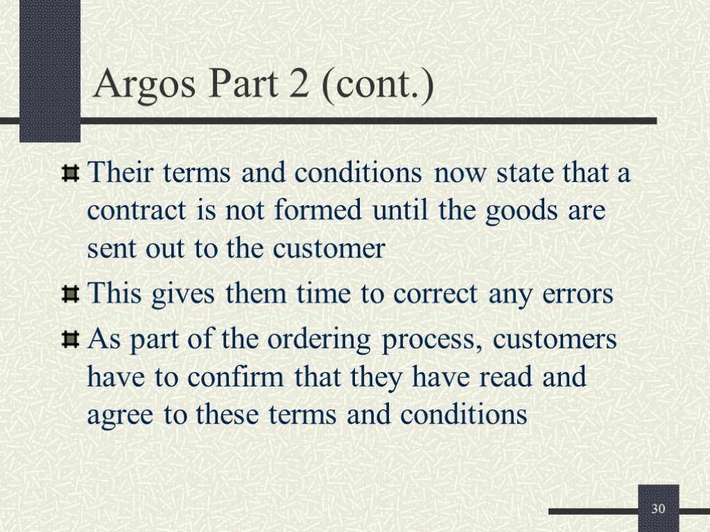 30 Argos Part 2 (cont.) Their terms and conditions now state that a contract